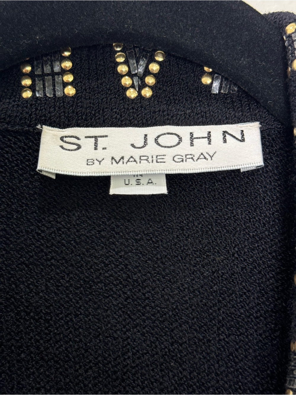 Vintage St John Marie Gray Jumpsuit Womens 2 Black Santana Knit Gold Beaded USA - Picture 3 of 16